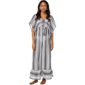 America & Beyond Ebony Frost Dress Striped S Sheer Cover Swim Beachy Pool Kaftan